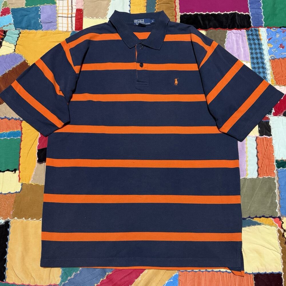Polo Ralph Lauren Orange/Navy Blue Striped Polo Shirt XL